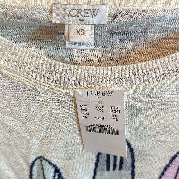 J Crew yellow with surf boards crew neck long light sleeve sweater size XS NWT - Picture 2 of 3